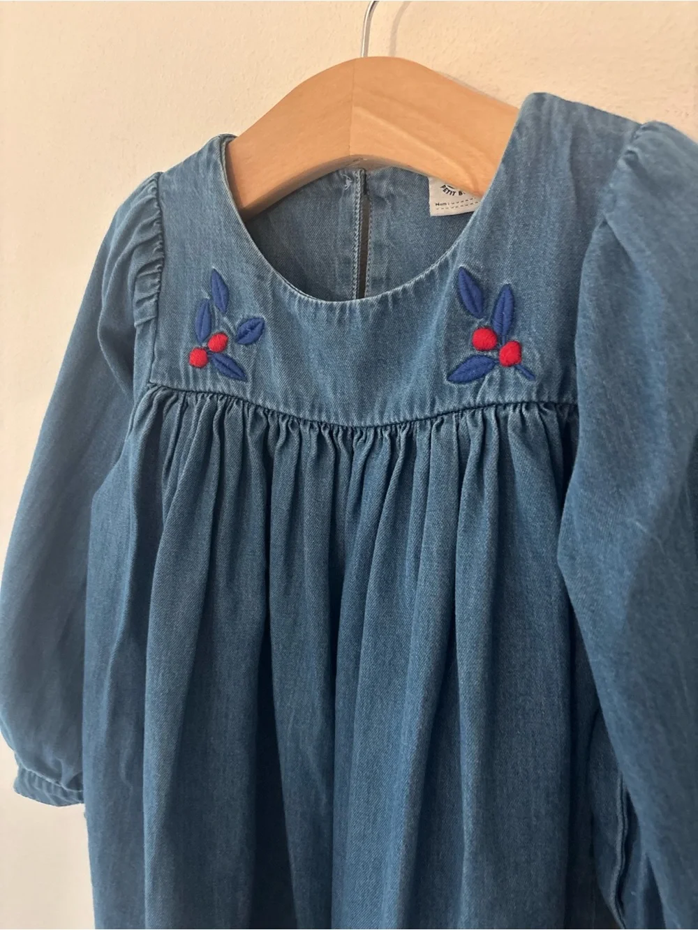 Petit Bateau dress cotton blue denim embroidered long sleeve 4T